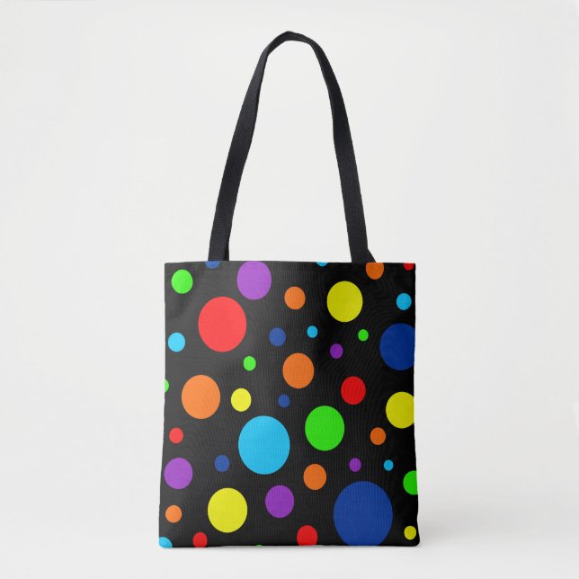 Black Rainbow Spots Tote Bag (Front)