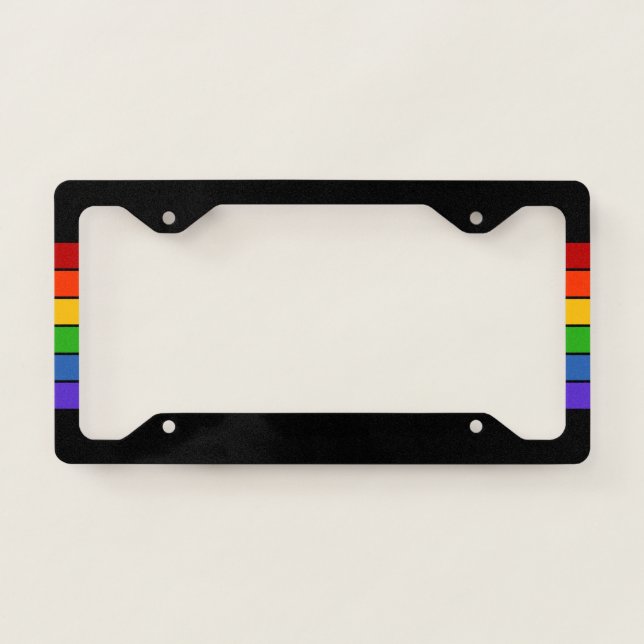 Black Rainbow Stripe Pride License Plate Frame (Front)