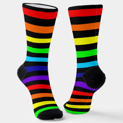 Black Rainbow Stripes Crew Socks