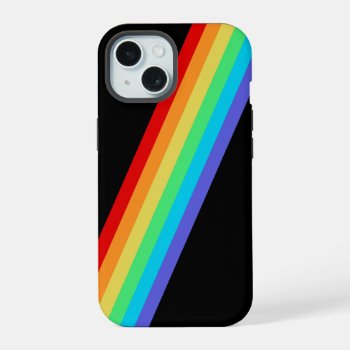Black Rainbow Stripes Iphone 15 Case by FantasyCases at Zazzle