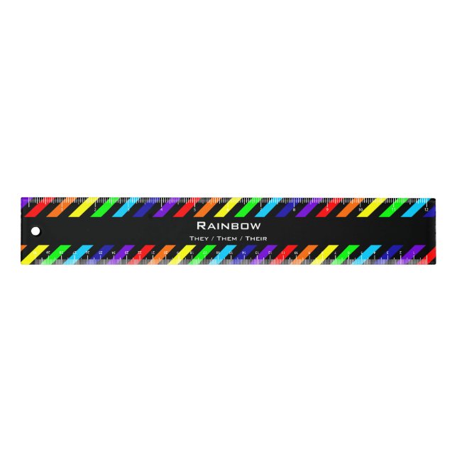 Black Rainbow Stripes Pronoun Ruler (Front)