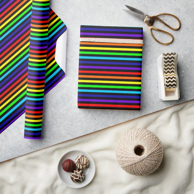 Black Rainbow Stripes Wrapping Paper (Crafts)