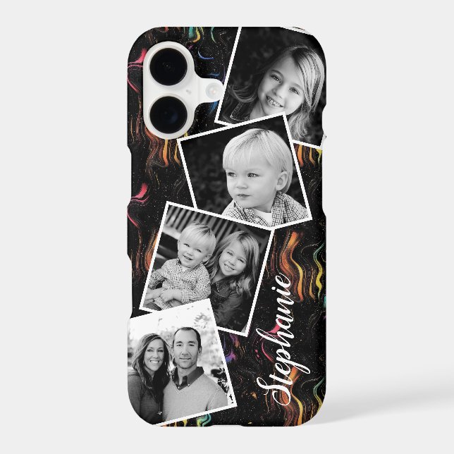 Black Rainbow Swirls Photo Collage Personalized Case-Mate iPhone Case (Back)
