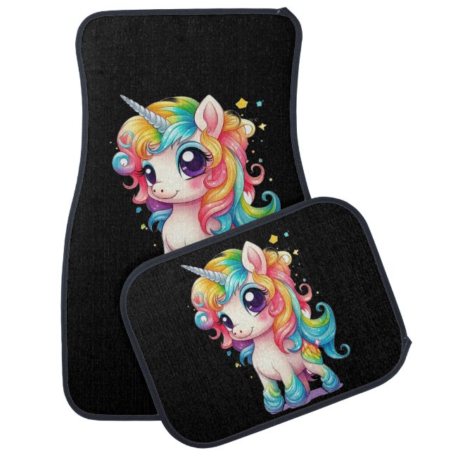 Black Rainbow Unicorn Cute Car Floor Mat (Set)