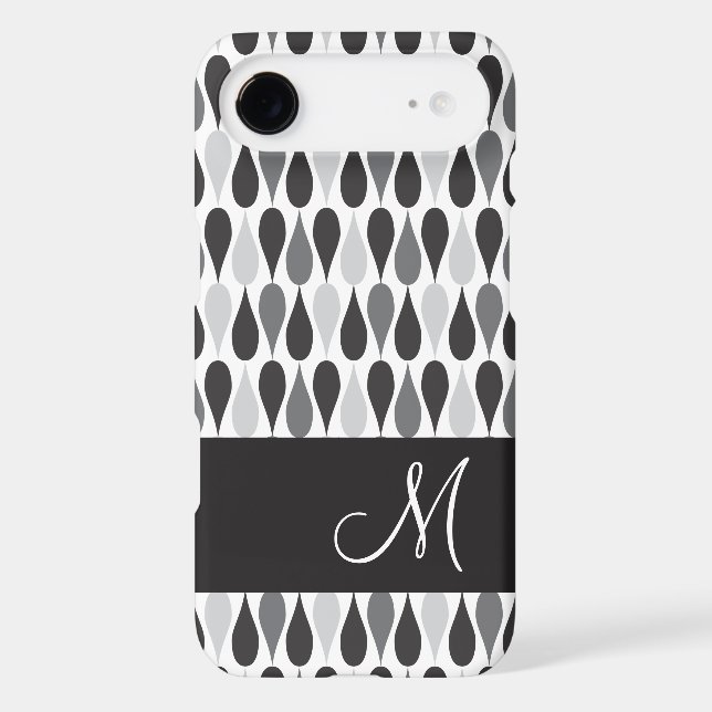 Black Raindrops Geometric Pattern Monogram Case-Mate iPhone Case (Back)