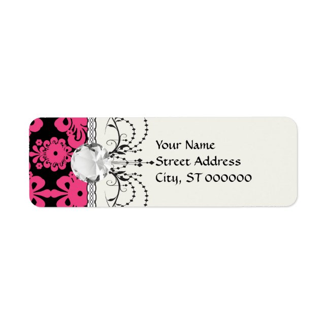 black raspberry red pink mod damask label (Front)