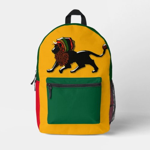 Black Rasta Lion Printed Backpack