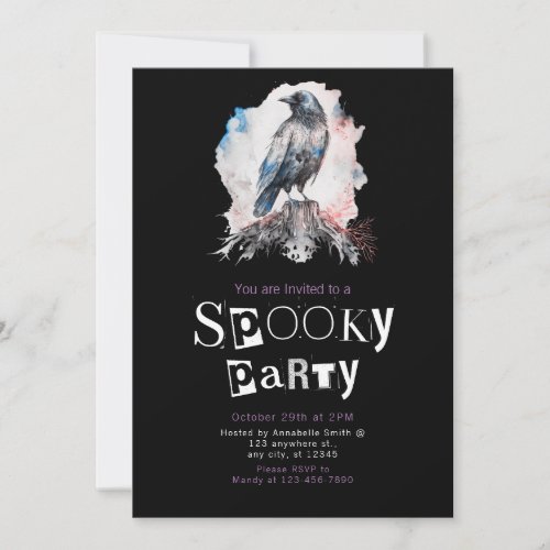 Black Rave Pastel Accents Spooky Halloween Party Invitation