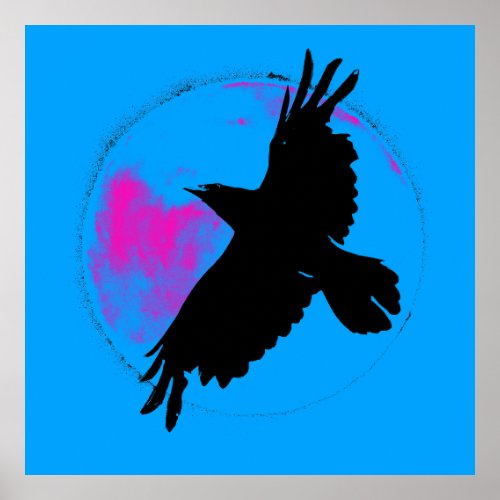 Black Raven and Blue Moon Sticker Poster