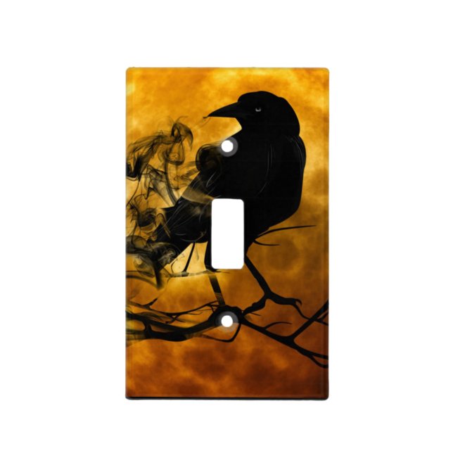Black Raven And full Moon on Halloween Light Switch Cover (Front)
