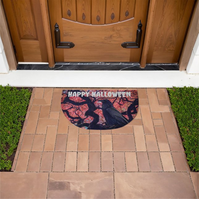 Black Raven and Gnarly Japanese Maple Halloween Doormat (Outdoor)