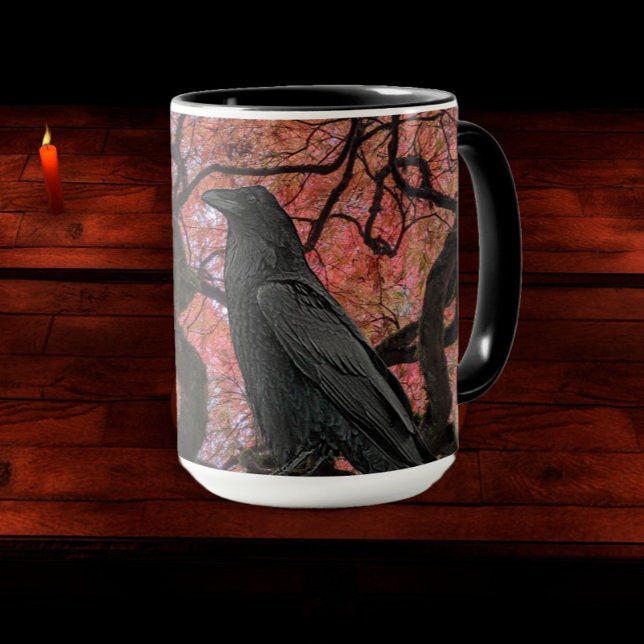 Black Raven and Gnarly Japanese Maple Mug (In Situ)