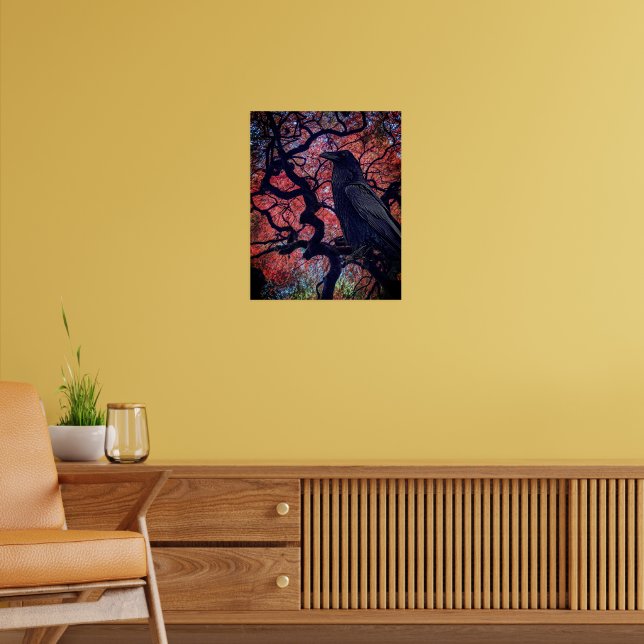 Black Raven and Gnarly Japanese Maple Poster (Living Room 2)
