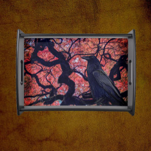 Black Raven and Gnarly Japanese Maple Serving Tray