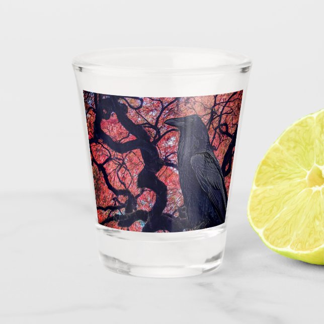 Black Raven and Gnarly Japanese Maple Shot Glass (Front)