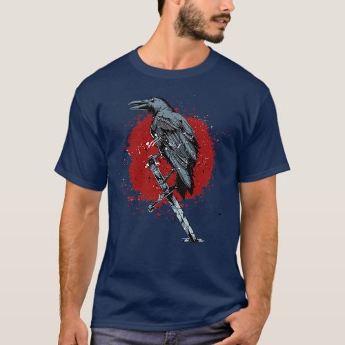Black Raven And Sword In The Ground T_Shirt
