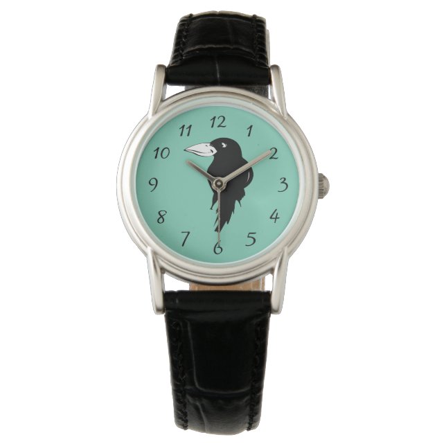 Black Raven Bird Illustration Watch (Front)