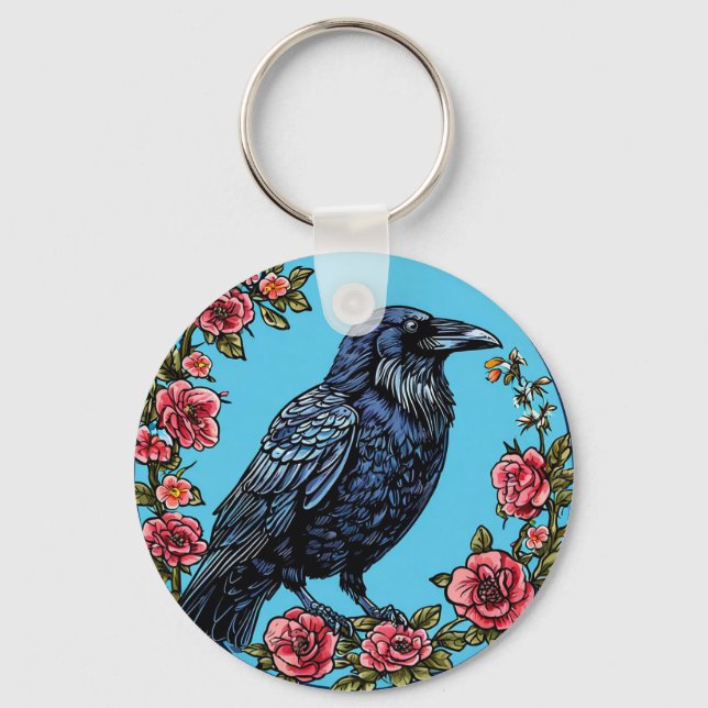 Black Raven Bird Keychain Bag Charm Nature Lovers (Front)