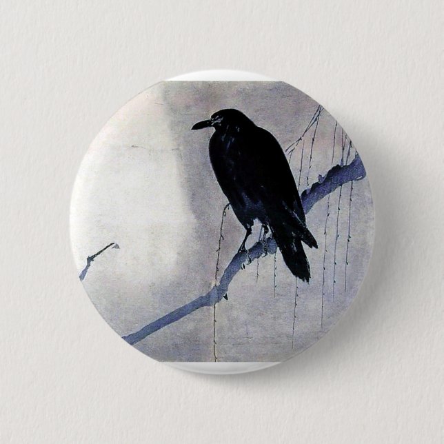 Black Raven Bird Pinback Button (Front)