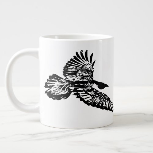 Black Raven Bird Soaring in Flight swooping Art Giant Coffee Mug