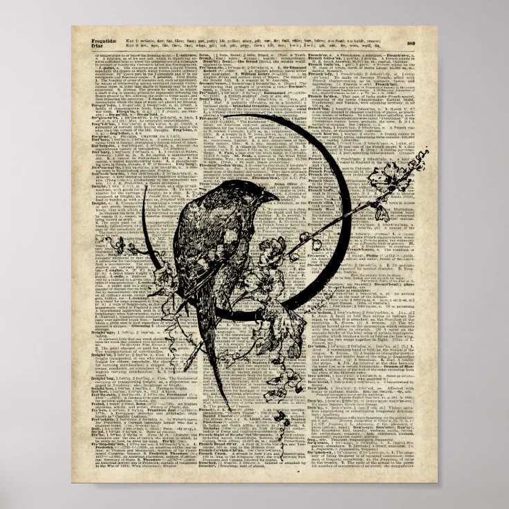 ART PRINT ON ORIGINAL ANTIQUE BOOK PAGE Bird Dictionary VINTAGE Quote Poster 