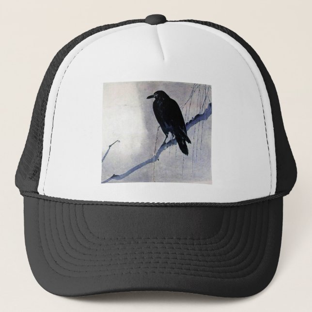 Black Raven Bird Trucker Hat (Front)