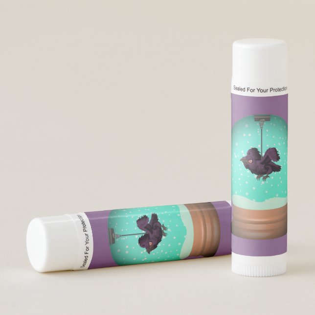 Black raven crow snow globe purple fall lip balm (Front)