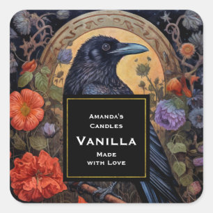 Black Raven Dark Gothic Candle Craft Square Sticker