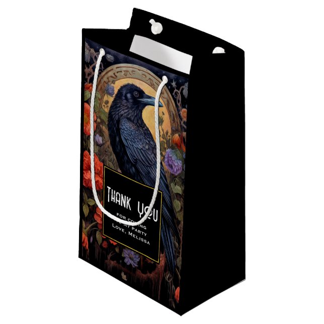 Black Raven Dark Gothic Party Thank You Small Gift Bag (Front Angled)