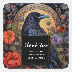Black Raven Dark Gothic Party Thank You Square Sticker