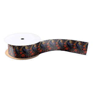 Black Raven Dark Gothic Pattern Satin Ribbon