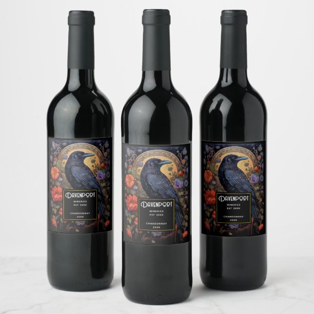 Black Raven Dark Gothic Wine Making Label (Bottles)