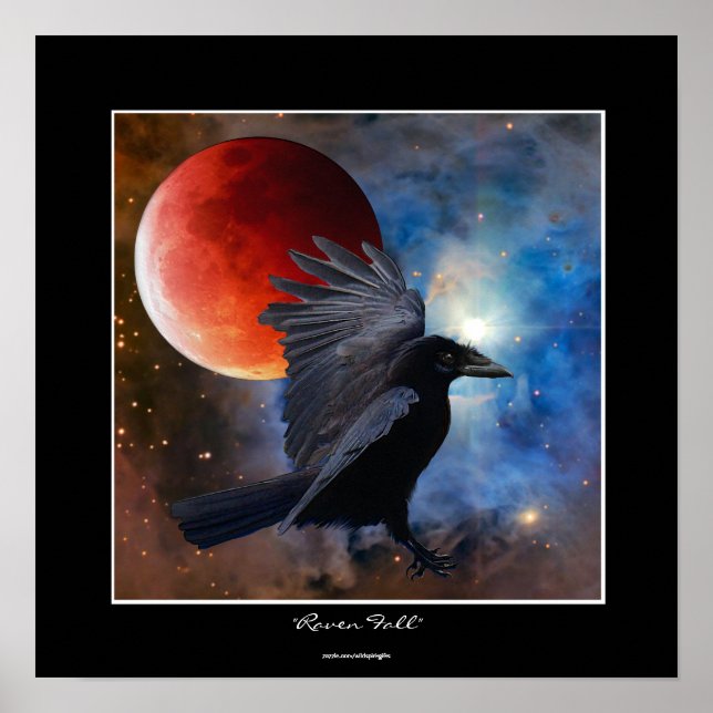 BLACK RAVEN & ECLIPSING MOON Fantasy Art Poster (Front)