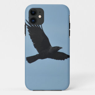 Black Raven Flying in Blue Sky Photo iPhone 11 Case
