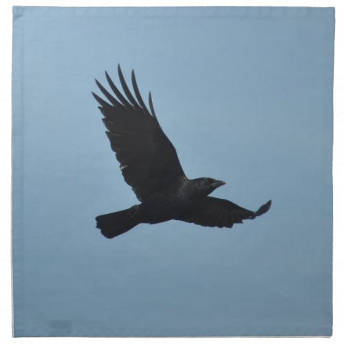 Black Raven Flying in Blue Sky Photo Cloth Napkin