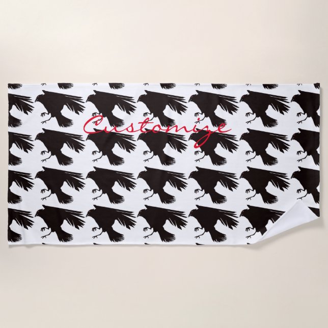 Black Raven Flying Thunder_Cove Beach Towel (Front)