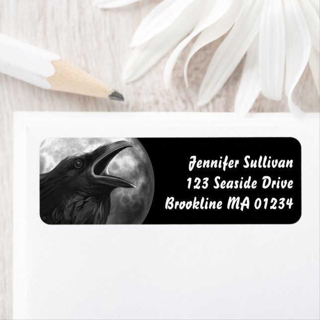 Black Raven Full Moon Halloween Gothic Bird Return Label (Insitu)