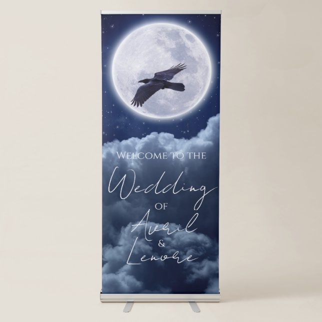 Black Raven Full Moon Night Sky Retractable Banner (Front)
