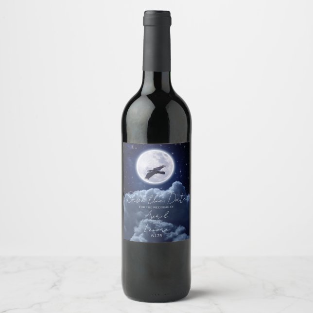 Black Raven Full Moon Night Sky Wine Label (Front)