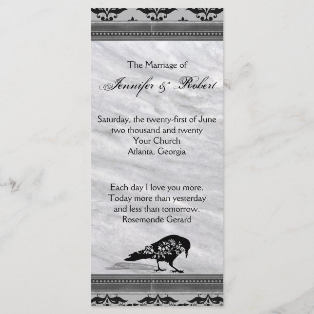 Black Raven Gothic Frame Wedding Program (Front)