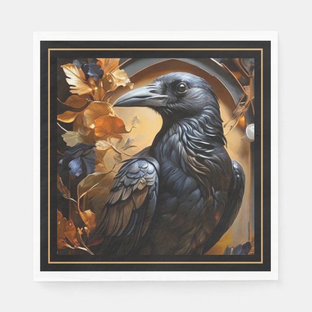 Black Raven Halloween Napkins (Front)