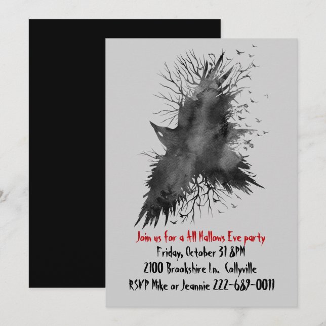 Black Raven Halloween Party Invitation (Front/Back)