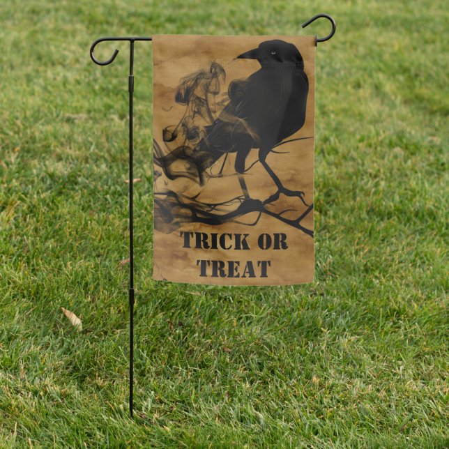 Black Raven Halloween Trick or Treat Garden Flag (In SItu)