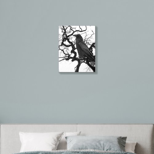 Black Raven in Tree Black and White Photo Foam Core Photo Tile