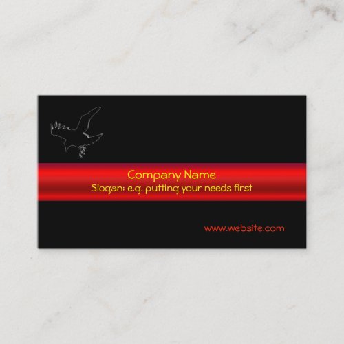 Black Raven Logo with red metallic-effect stripe Business Card Template