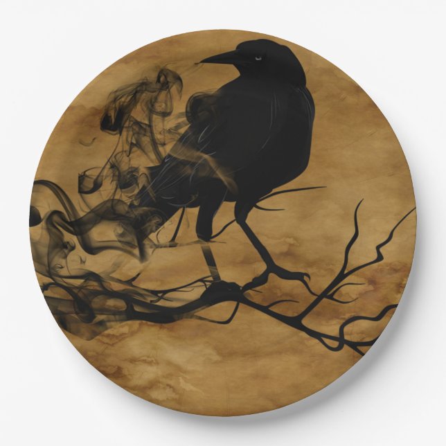 Black Raven Magic Halloween Party  Paper Plates (Front)