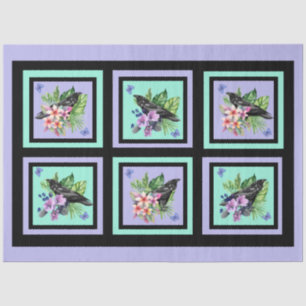 Black Raven Mixed Watercolor Flowers  Tissue Paper