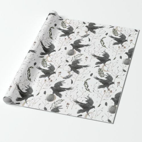 Black Raven Moon and Wild Plants Witchcraft   Wrapping Paper