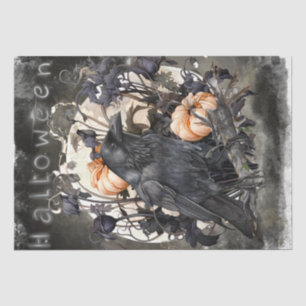 Black Raven Moon Dead Floral Halloween Tissue Paper