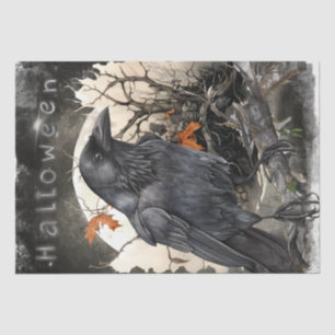 Black Raven Moon Dead Floral Halloween Tissue Paper